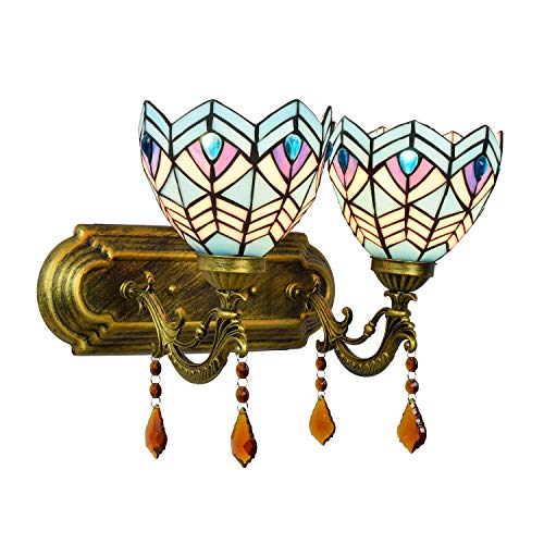 Applique vitrail bleu nuit luminaire double cristal décoration bar hôtel salon