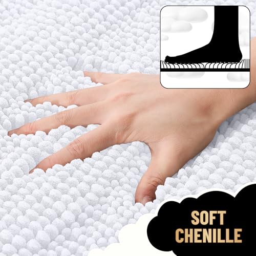 Image of OLANLY Thick Large Bathroom Rugs 47x32, Extra Soft Absorbent Chenille Striped Bath Rugs, Rubber Backing, Machine Wash Dry, Bath Mats for Bathroom Floor, Tub and Shower, Home Decor Accessories, White