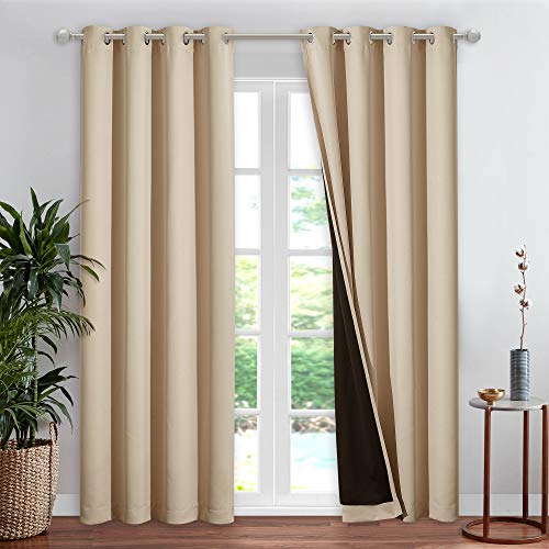 NICETOWN Living Room Completely Shaded Draperies, Privacy Protection & Noise Reducing Ring Top Drapes, Lined Insulated Window Treatment Curtain Panel