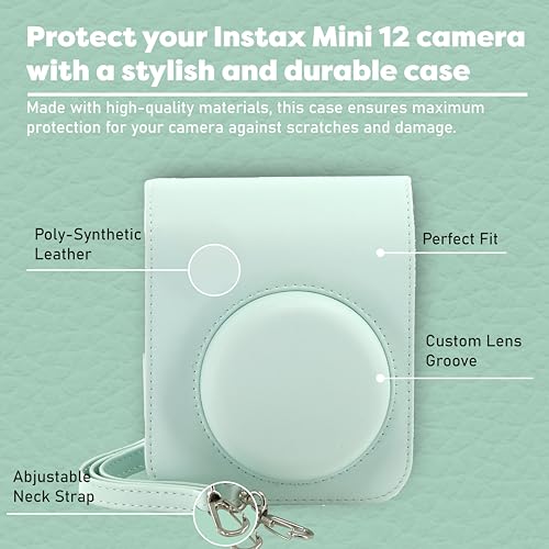 Image of Fujifilm Instax Mini 12 Instant Camera Bundle with Fujifilm Instax Mini Instant Film Value Pack (60 Sheets) with Accessories Including Protective Case, Strap, Photo Album (Mint Green)