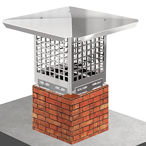 Flieeya Chimney Cap, Stainless Steel Chimney Cap, 8" X 8"Bolt On Single Flue Chimney Cover 304 Stainless Steel Fireplace Chimney Cover Adjustable For Outdoor Masonry Chimney #TOP6