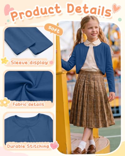 Image of Girls Uniform Cardigan | Cropped Bolero Shrug with Long Sleeves, Button Front Knit Sweater, Soft Preppy School Cardigan for Cute Daily Wear
