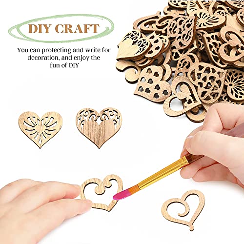 Liqunsweet 100 Pcs Hollow Heart Wooden Cutout Charm Unfinished Wood Slices Embellishments For Handmade Home Craft Art Decoration Wooden Embellishments #TOP4