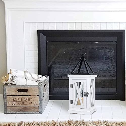 Decorkey Wood Lantern Farmhouse Decor, 15.2'' Vintage Hanging Candle Lantern Decorative, Rustic Metal Holders For Home Indoor Outdoor Front Porch Patio Wedding Party Tabletop Centerpiece Decor #TOP6
