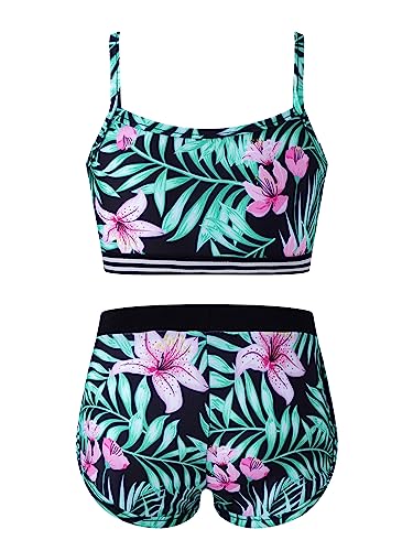 Kids Girls Camo Print Sport Outfits Tankini Camisole Sports Bra Top and Booty Shorts Set Workout Tracksuit Swimsuit2