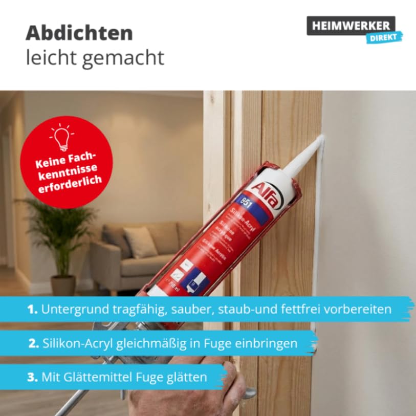 4x Alfa Silikon-Acryl Wasserfester Dichtstoff 310 ml dauerelastisches Dichtmittel überstreichbares Acryl