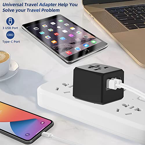 Foto von Reiseadapter Weltweit 3.5 A High Speed 3 x USB + 3 A Typ-C-Anschluss, Universal-Reiseadapter Max. Leistung in 1920 W für 240 V Wechselstrom