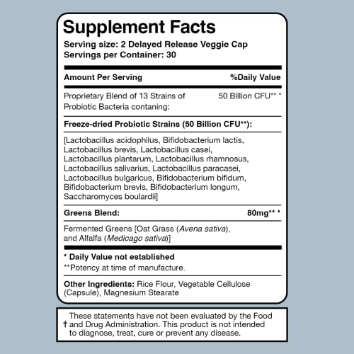 Vitamin Bounty Pro-50 Probiotics - 13 Probiotic Strains, Gut Health, Digestive Health, Probiotic For Women And Men, Delayed Release Capsule With Prebiotic Greens - 60 Capsules #TOP5