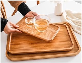 electromax Nest of 3 Serving Trays, Bamboo Serving Tray Set, Breakfast Serving Trays,Bamboo Food Serving Trays with Carry Handles, Easy to Store, Durable and Easy to Clean,