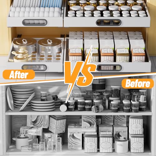 Teleskopschublade, Ausziehbare Schubladen-Aufbewahrungsregale für Küchenschränke, Ausziehbare Ausziehbare Schublade (25 cm B x 40 cm T x 8 cm H), Kein Bohren und Nageln Erforderlich