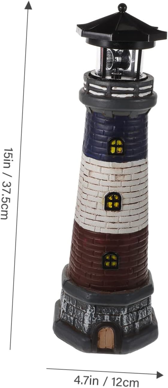 NUOBESTY Garden Lighthouse Figurine Lighthouse Decor Resin Statue Solar-Powered Ornament
