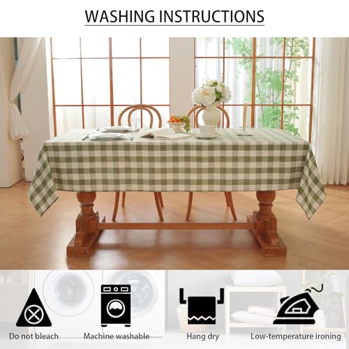 gillhov Gingham Tablecloth Rectangle Checkered Table Cloth Cotton Linen Fabric Wrinkle Free Washable Buffalo Plaid Table Cover for Kitchen Dining Picnic Camping, Green and White, 55 * 120 inch — view 4