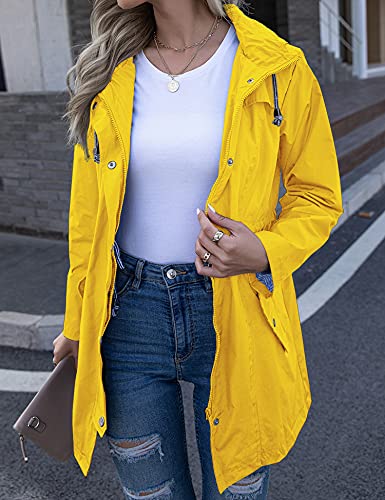 image for Kikibell Yellow Rain Jacket Women Slicker Active Outdoor Hooded Long S