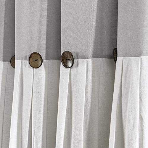Image of Lush Decor Linen Button Shower Curtain, 72 inch W x 72 inch L, Gray & Off White - Gray Shower Curtain Fabric - Bathroom Curtain - Farmhouse Bathroom Decor