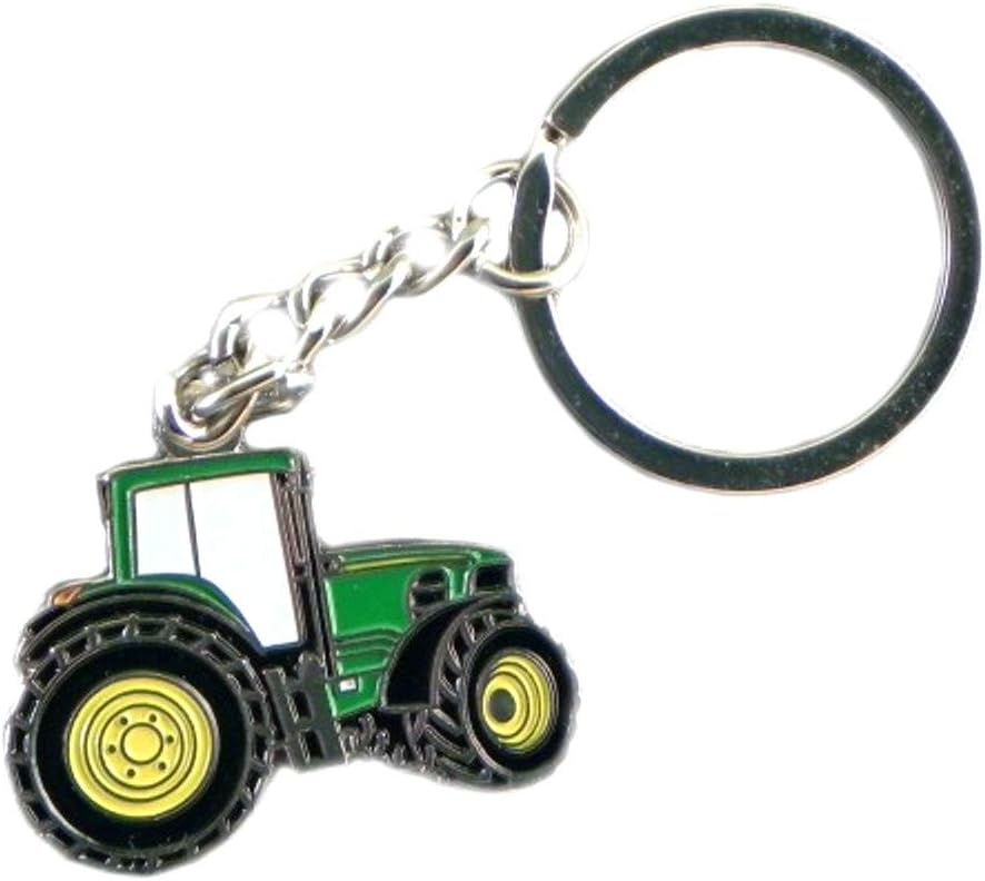 Mainly Metal Enamel Keyring Green Farm Tractor Digger