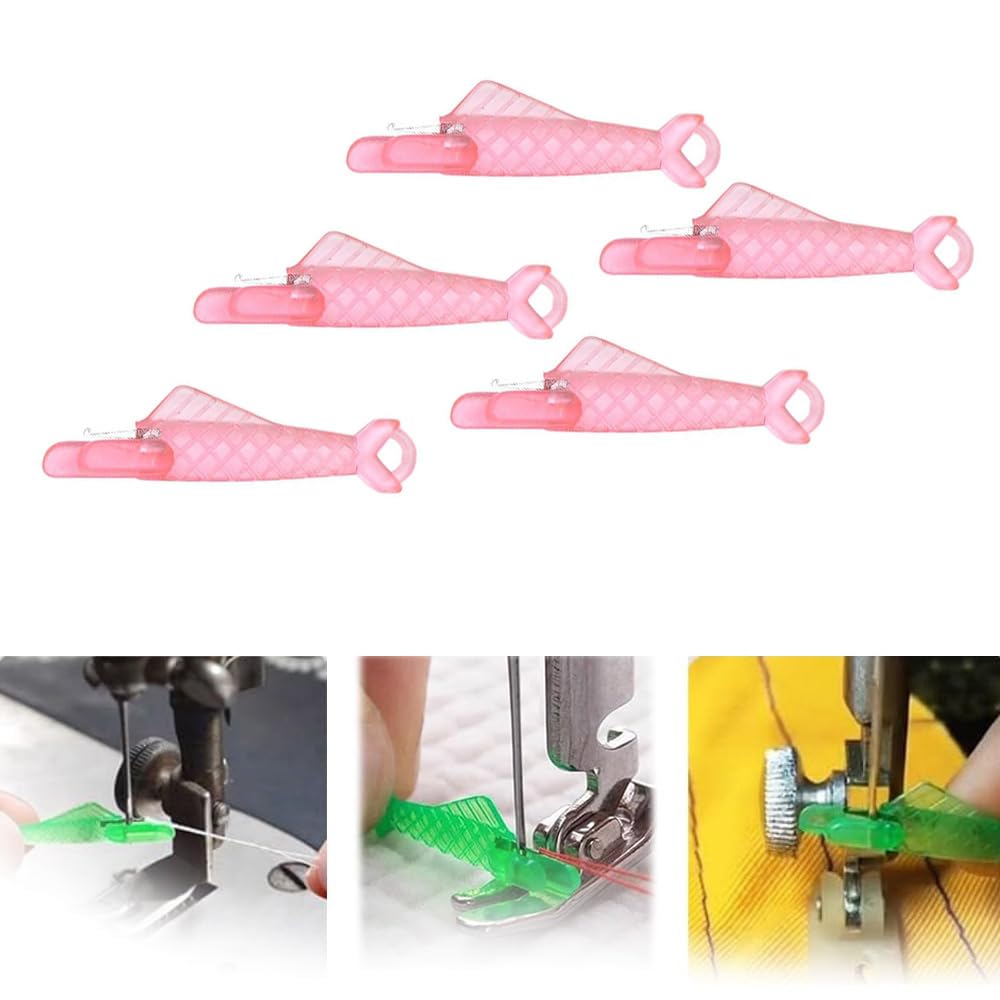Sewing Machine Needle Threader Fish Mouth Type, Sewing Machine Needle, DIY Needle Threaders, Automatic Threading Aid Needle Threader Tool, Quick Sewing Machine Loop Needle Threaders (Pink 5 PC)