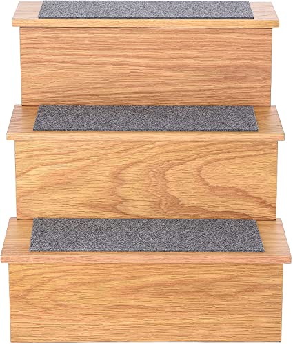 Adirpets Deluxe 3-Step Pet Stairs With Non-Slip Surface And Carpeted Treads - Sleek Pet Steps For Small Dogs, Cats, Elderly Or Disabled Pets - Supports Up To 175Lbs Weight - Medium Oak #TOP7