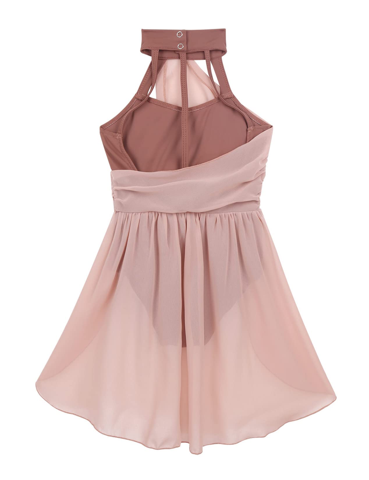 Daenrui Kids Girls Halter Neck Cutout Back Ballet Lyrical Dance Dress Latin Jazz Skating Costume Leotard Skirt Dusty Pink 10 Years