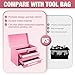 WORKPRO Portable Mini Tool Box, 2 Drawers Metal Tool Chest with Ball Bearing Slides, Top Storage with Latch, Ergonomic Carrying Handle, Toolbox with PVC Liners and PP Feet Pads - Pink Ribbon