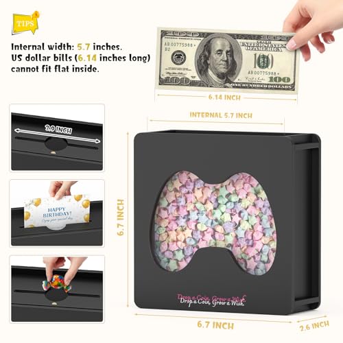 Image of Summidate Wooden Money Saving Box, Clear Window Cash Vault Savings Box with DIY Stickers, No-Assembly Handle Piggy Bank for Kids & Adults, Personalized Birthday /Baby Shower /Wedding Gift