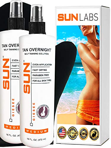 Spray Tan Solution (Medium) Self Tanning Micro Mist 16 oz 2-pack + Tanning Mitt for Airbrush Tanning -Natural Sunless Airbrush, Body and Face for Bronzing and Golden Tan - Very Dark Sunless Bronzer