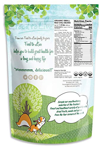 image for Food to Live Organic Small Red Chili Beans, 1.5 Pounds - Non-GMO, Kosh