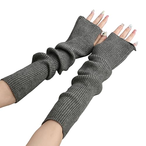 Suxgumoe Manchettes d'hiver pour femme, gants d'hiver en tricot avec manchons, chauffe-mains sans doigts, gris foncé, taille unique