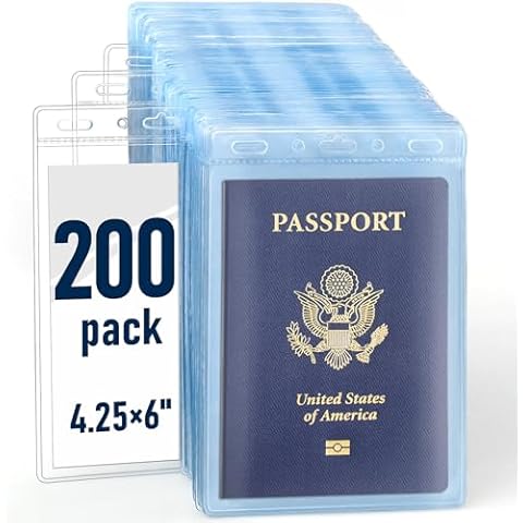 200 Pack Clear Plastic Passport Identification Card Holders, 4x6 Inch Vertical No Zipper Plastic Name Badge ID Card Holders Cover