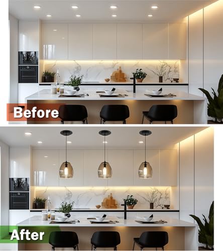 Image of Recessed Can Light Conversion Kit for 5 inch and 6 inch Ceiling Fixtures - Pendant /Hanging Light Upgrade, Compatible with Ceiling Fans, Includes 7 inch Flat Steel Medallion,Black Finish,2 Pack