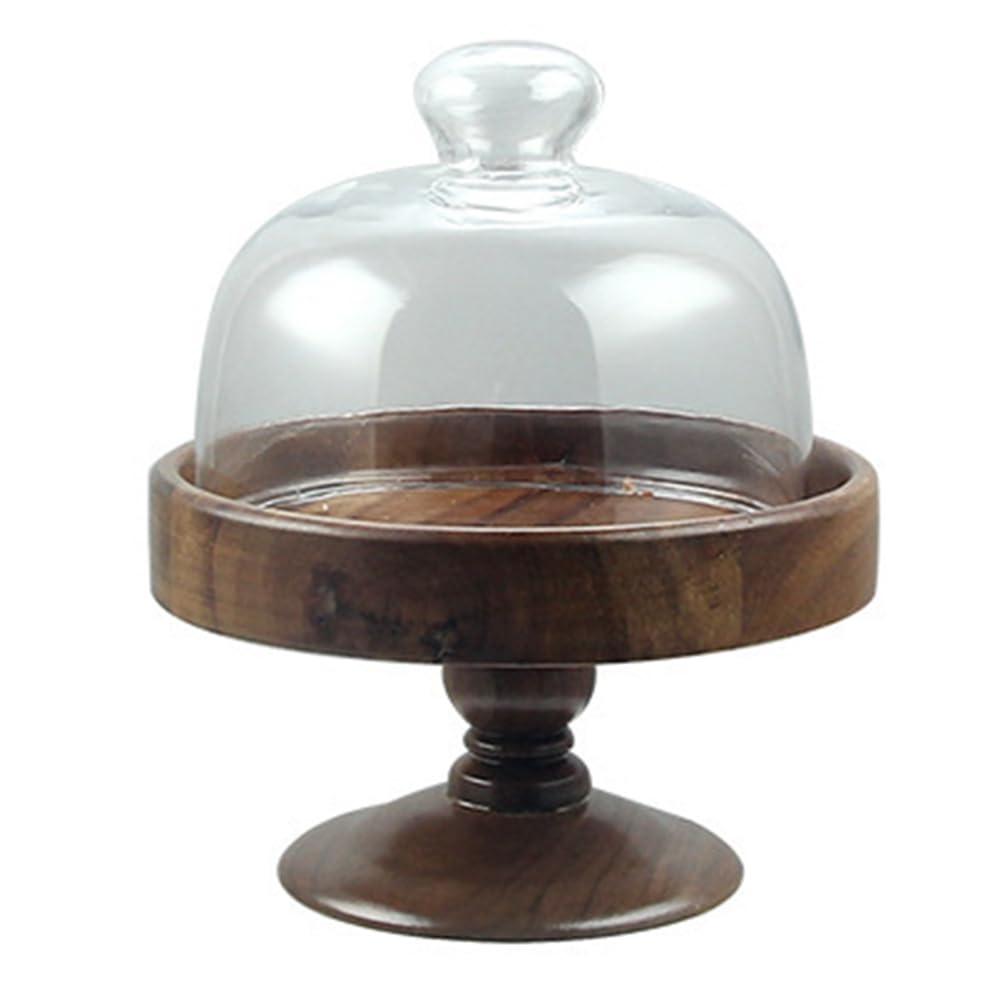 Elegante Soporte para Tartas de Pie Alto con Cubierta de Vidrio - de Postre de Madera y Vidrio, para Dim Sum, para Pan M