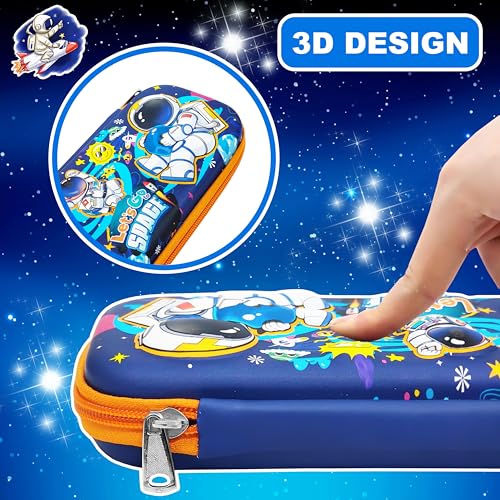 Image of VGRASSP Stationery Pencil Pouch for Kids with Mini Calculator - Space Theme Zipper Case with Multi Storage Compartments - School Supplies Organizer - Multicolor