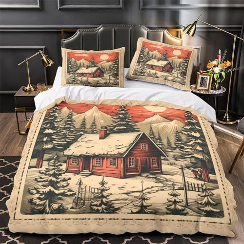 Housse de couette Noël 3D microfibre parure de lit 3 pièces lit double