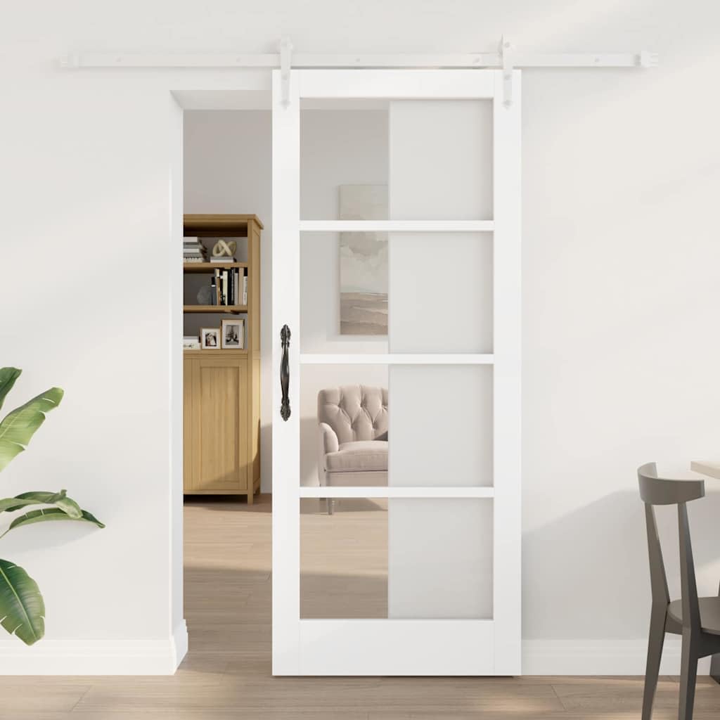 Porta scorrevole bianca, 83 x 202 cm, in legno di pino massiccio