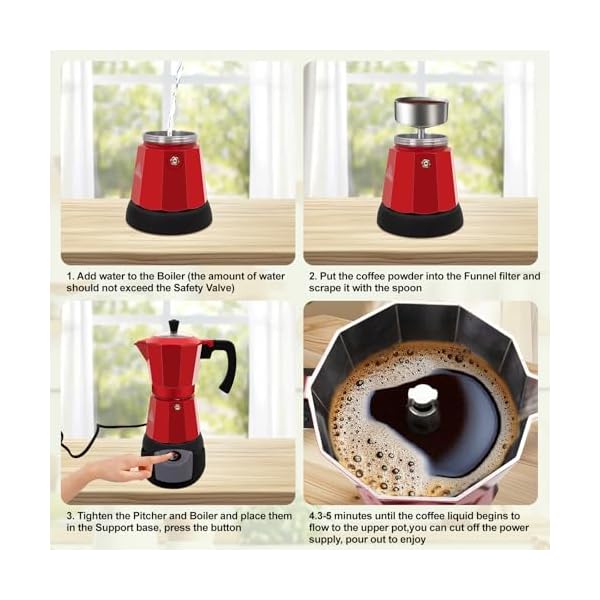   Electric-Aluminum-Moka-Pot-5-6-Cup-270ml-Espresso-Maker-with-Detachable-Base-Ideal-Coffee-Makers-for-Home-MochaPot-Italian-and-Cuban-Cafe-Coffeemaker-Espressomaker-CoffeePot-Red
