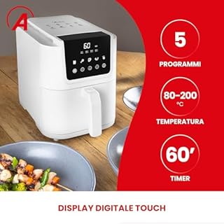 Ardes ARFRYA10LW Friggitrice Ad Aria FRIGGISANA INFINITY 5L, Friggitrice Ad Aria Slim Cavità XL Capacità 5 Litri Super Profonda, AirFryer con Display Digitale Touch e Timer 60'