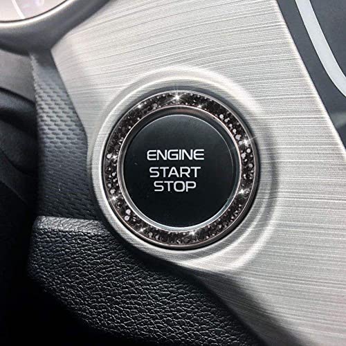 Image of ToBeQueen Bling Push Start Button Cover Ring, Interior Crystal Diamond Rhinestone Engine Start Stop Ring Emblem Decoration Sticker, Black Bling Car Accessories for Women, Black