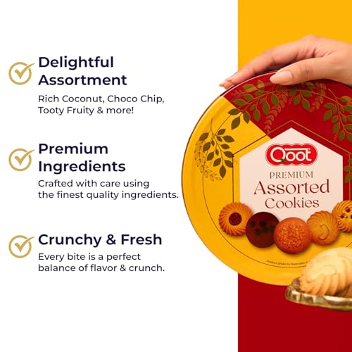 Image of Qoot Assorted Cookies 400g | Premium Cookies Biscuit Tin Box | Fresh Baked Bakery Biscuits | Mixed Cookies Collection | Gift Box for Family & Friends
