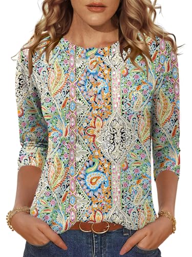 LOMON 3/4 Length Sleeve Womens Tops Dressy Casual Crewneck Pullover Tunics Summer Cute Blouses Fashion 2025 Tees Shirts2