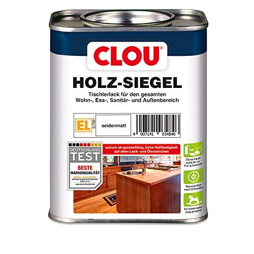 CLOU Holz-Siegel Tischlerlack: Premium Klarlack zur Lackierung von Möbeln, Treppen, Parkett und im Garten, seidenmatt, 0,75 L