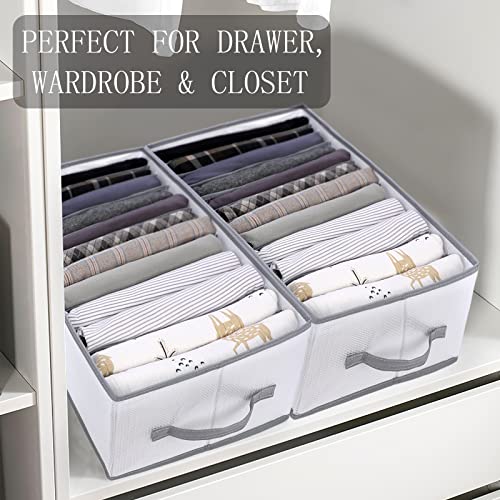 sprecenk Ordnungssystem Organizer Kleiderschrank, 12 Gitter Aufbewahrungsboxen Schubladen Organizer, 2 Stück Faltbare Hosen Aufbewahrung Kleideraufbewahrung für T-Shirts, Shorts, Röcke, Hellgrau