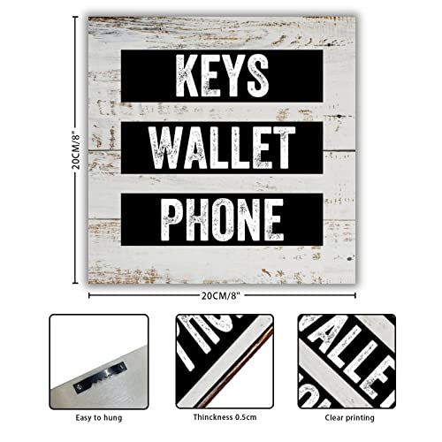 Keys Wallet Phone Wooden Signs Inspiration Family Love Wall Sign Decorative Home Wall Art Modern Home Wall Decor For Living Room Farmhouse Bedroom Kitchen Housewarming Gift 8X8In #TOP1