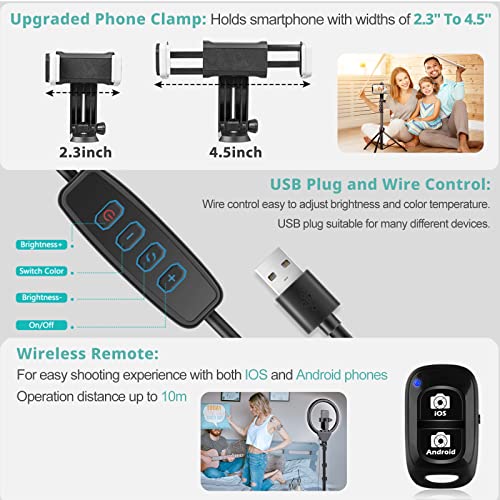 UBeesize Anillo de luz con trípode, 10 pulgadas para selfie, control táctil y mando a distancia Bluetooth, luz de anillo para transmisión en directo, maquillaje - imagen 6