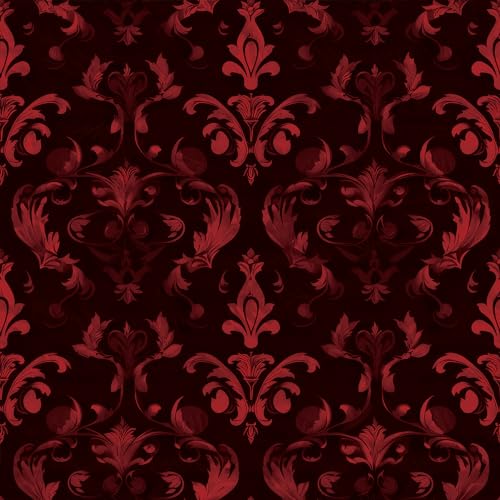 FLFK Red Gothic Wallpaper Peel and Stick Vintage Floral Wallpaper Vinly Self-Adhesive Removable Contact Paper for Kitchen Bathroom Bedroom Shelf Cabinet Countertops Decor 16in x 64in