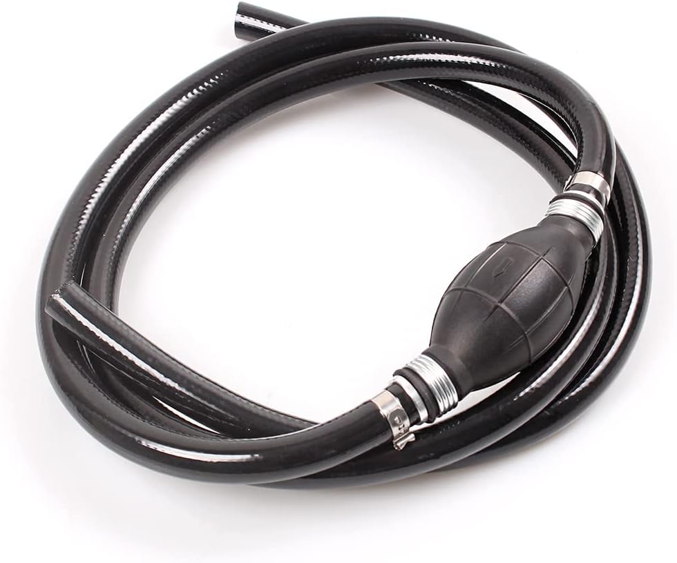 Fuel Line Assembly, 3/8 Inch Fuel Line Assembly with Primer Bulb, 6FT Nylon Braided Marine Fuel Hose Line Assembly with Primer Bulb for Marine Outboard Boat Motor RVs Tractors and Caravans