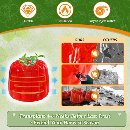 6 Pack Wall of Water Plant Covers for Tomato,Heavy Duty 7mil Durable Tomato Water Walls, Easy Fill Red Plant Covers Freeze Protection for Heat-Loving Vegetables Like Cucumbers and Peppers by NRWRTY - Used condition - Image 4