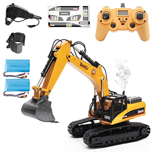 Huina RC Excavator for adults1580 Tongli V4 Full Metal RC Excavator Adult huina 580 Construction Vehicle Professional Remote Control Tractor Toy with 2 Batteries and Decals (V4-2Battery)