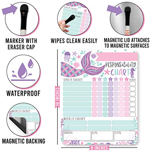 Image of Magnetic Chore Chart for Kids Dry Erase Reward Chart for Home and Classroom | Mermaid Reusable Behavior Charts for Kids at Home and School, Weekly Magnet Responsibility Tracker for Teens and Adults
