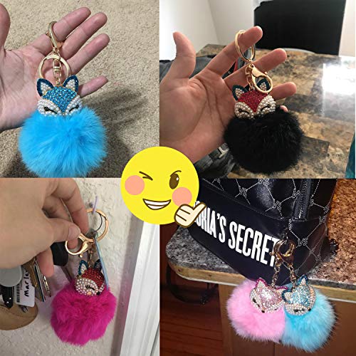 Joudoo Rabbit Ball Keychain With Rhinestone Fox Head Keyring Gj-001 (White 2) #TOP2