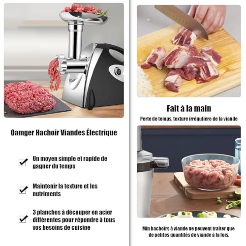 Miniatura 5 de Picadora Eléctrica Carne, 2800 W, 3 En 1 De Acero Inoxidable, 3 Placas De Molienda, Kubbe, Picadora Para Verduras Y Salchichas
