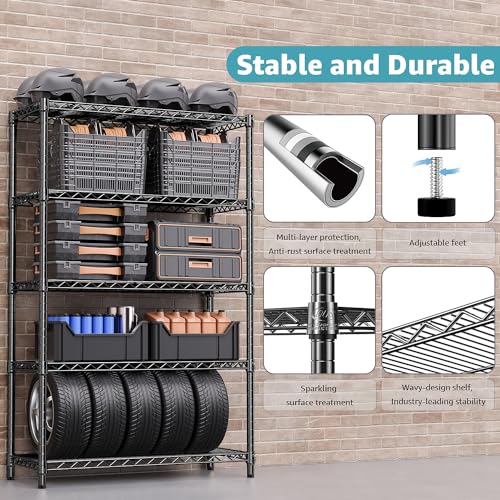 Image of M MZG 1750 lbs Steel Storage Shelving 5-Tier Utility Shelving Unit Steel Organizer Wire Rack for Home,Kitchen,Office,Garage, 1750 LBS Capacity 17.7 inch D x 47.2 inch W x 72.3 inch H (Pack of 2)